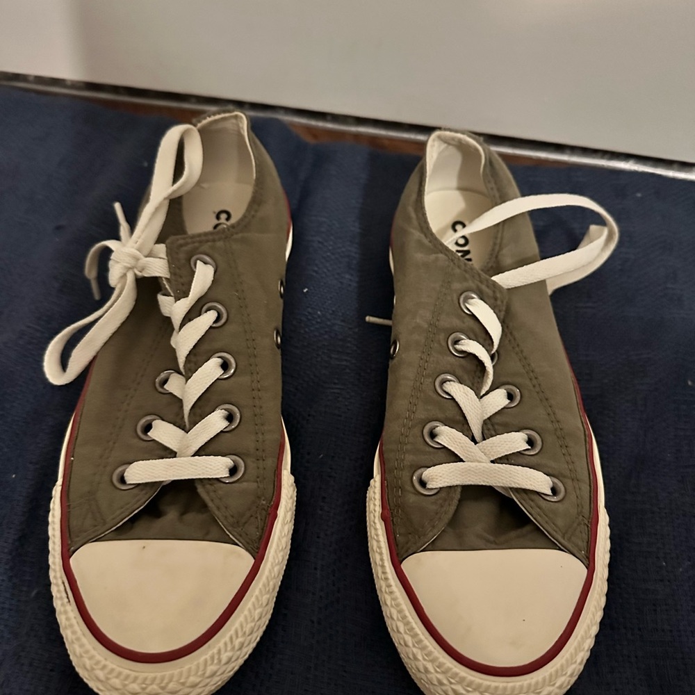 Converse Khaki Low-Top Sneakers with White and Red Accents
